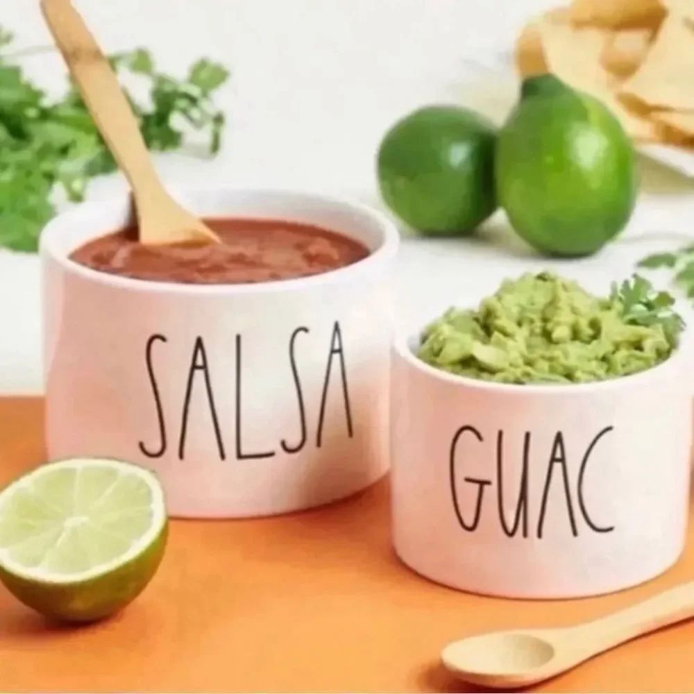 Rae Dunn Salsa and Guac Bowls & Bamboo Spoons Artisan Collection By Magenta G13